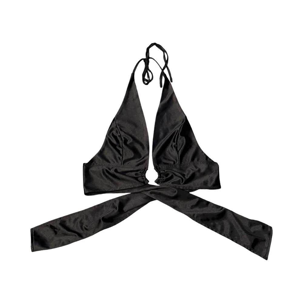 🖤 Black Disco Halter Wrap Top – Size L